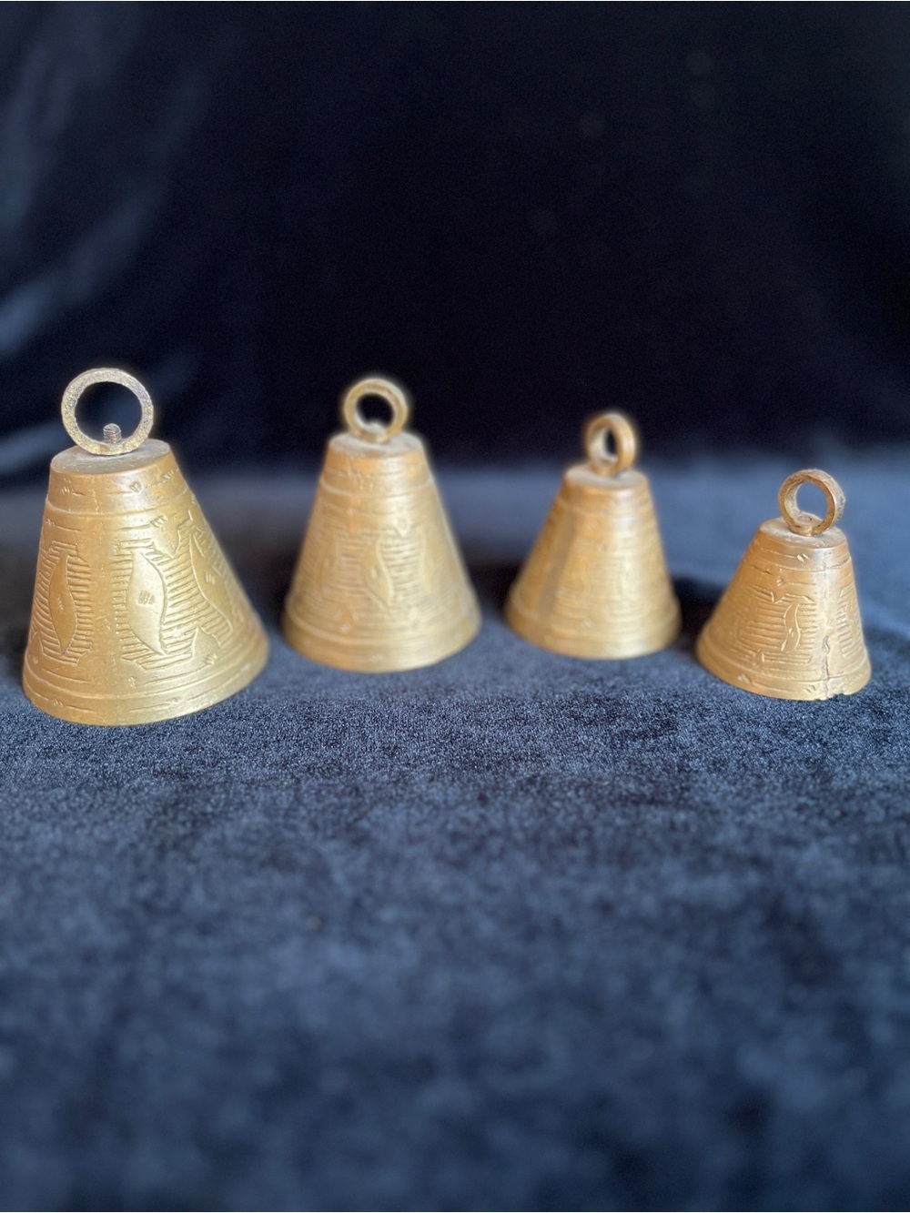Set of 4 step down size Vintage Brass Camel Bells India